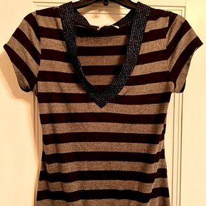 Charlotte Russe Black Grey & Silver V-Neck Top Juniors Large